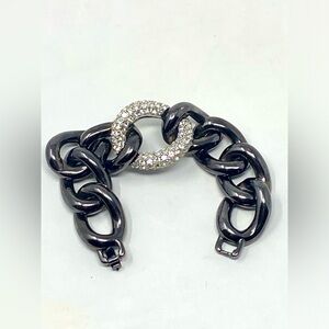 GIVENCHY chunky Black Lucite/Rhinestons Chain Bracelet